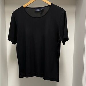 Laura Scott Black Short Sleeve Stretch Ribbed Top Slightly Sheer Size L